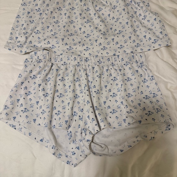 Lake Pajamas Pima Cotton Ruffle Shorts Set French Blue Floral Pajama Set Size M - Picture 11 of 17